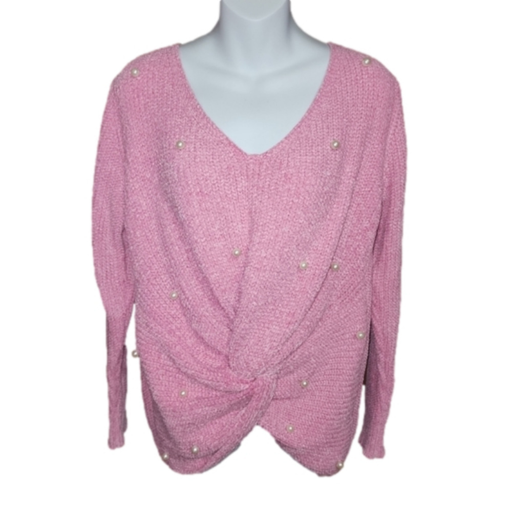 PINK and pearls V-neck sweater​
